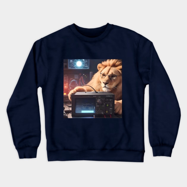 Computer Technician Lion Crewneck Sweatshirt by VirtuDivine Art